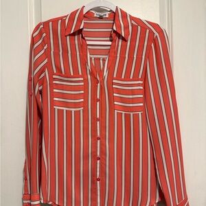 Express Salmon and White Striped Button-Down Shirt